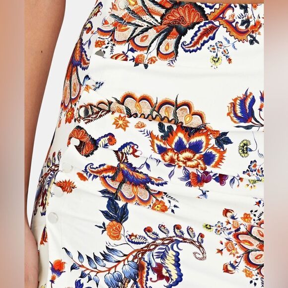 PACO RABANNE Asymmetric Ruched Printed Mini Skirt. White + Multicolor Pattern 00 - Picture 4 of 12